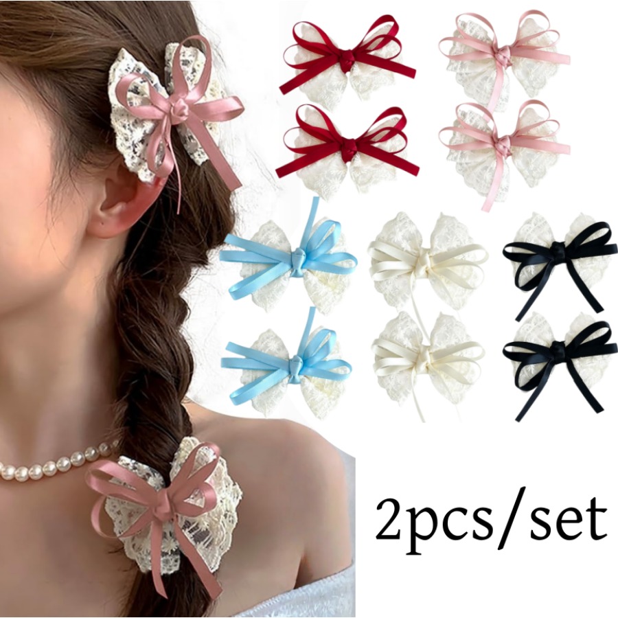 2pcs/set Cute Lace Bow Hair Cl - Travel Accessories In Bulk recension och pris